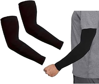 Arm Sleeves for Sun and UV Protection - Cooling Sleeves for Men and Women (Pair, Black, Code:8824) - by KaberTrade