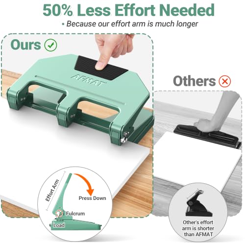 Image of AFMAT 3 Hole Punch Heavy Duty, 9 /32 inch Hole Diameter, 50-Sheet 3 Hole Puncher for Binder, 50% Reduced Effort, Metal Three Hole Punch w / 10,000+ Uses, Bulit-in S.S. Paper Guide, Large Chip Tray, HPX5