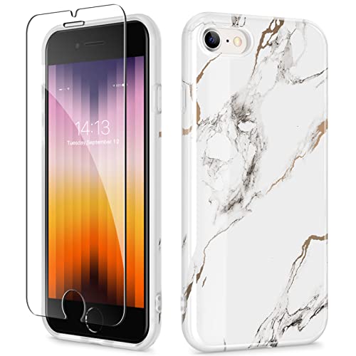 GVIEWIN Compatible con Funda de iPhone SE 2020 de mármol/Funda de iPhone 8 / Funda de iPhone 7, Funda de teléfono de Gel de Goma TPU ultradelgada, Delgada, Brillante (Blanco/Oro) Cover