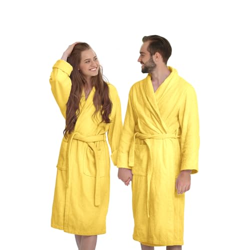 Banzaii Peignoir Adulte Éponge Super Absorbant, 100% Coton Haute Qualité Ultra Doux, Peignoir à Capuche Unisexe Homme et Femme | Taille XXL Jaune