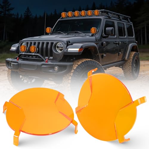 Image of Auxbeam V-Ultra Series 5 Inch Deep Amber Light Covers 2300K Dark Amber Tone Round Offroad Lens Cap Smoked Tint Reduce Glare for Fog & Dust Low Visibility, 2 Packs