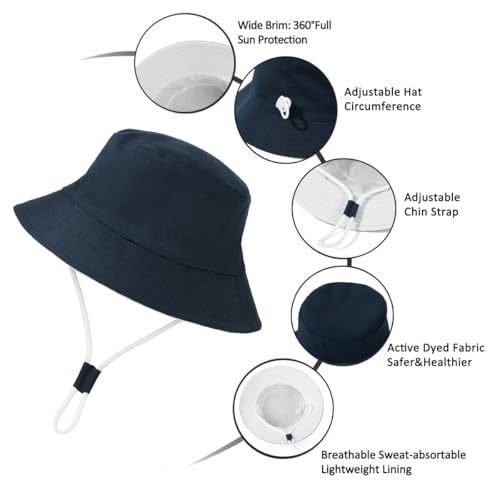 Baby Sun Hat UPF 50+ Toddler Bucket Hat Sun Protection Wide Brim Adjustable Beach Hat Boys Girls 2pack3