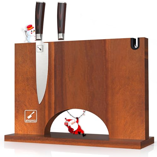 imarku Magnetischer Messerblock, 30,5 x 25,4 cm, Akazienholz, magnetischer Messerhalter für Küchentheke, Universal-Messerblock mit Messerschärfer, beste Geschenke