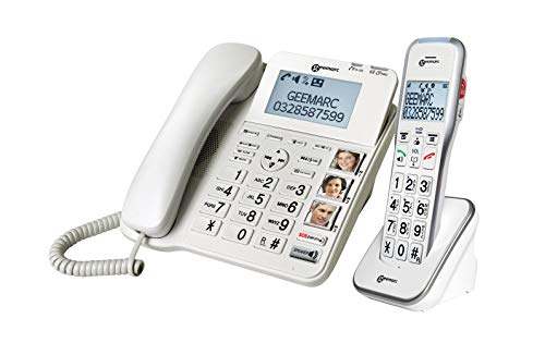 Geemarc Amplidect 595 Combi - Téléphone Filaire Amplifié et Son Combiné Additionnel avec Répondeur, Gros Boutons et Fonction SOS pour Séniors - Perte...