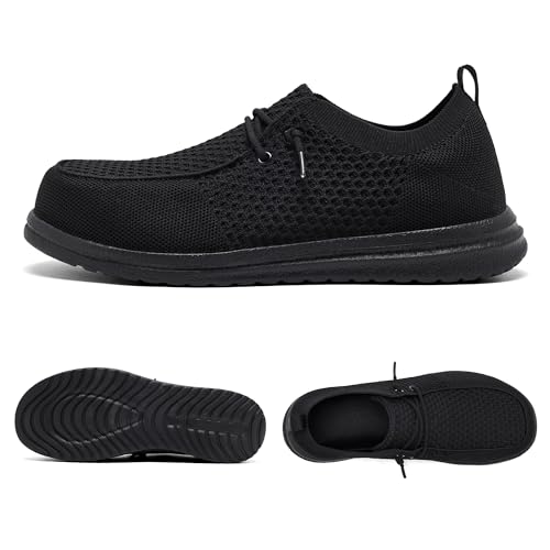 Men's Grey Steel Toe Loafers, Work Safety Shoes, Slip-On, Comfortable, Non-Slip, Breathable, Lightweight