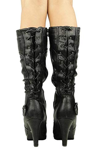 TOP Moda Womens Page-65 Knee High Round Toe Lace-Up Slouched High Heel Boots4
