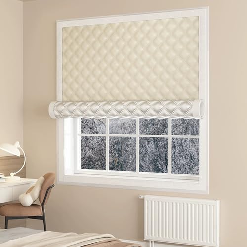 ローラーシャッター付き窓 断熱 3層キルティング断熱 パネル 窓 冬用 防風 日よけ 寝室 屋根裏 RVに最適(Beige,150x140cm/59x55in)