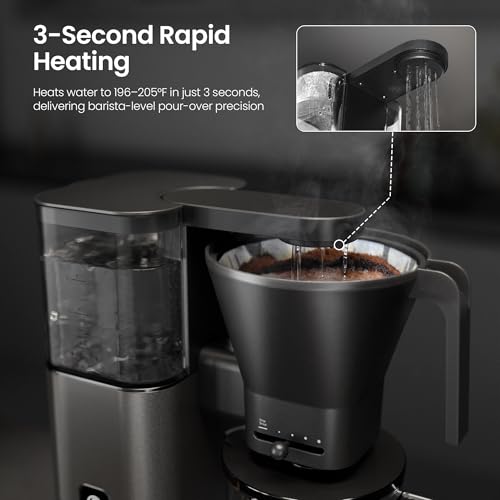 Image of Kismile 8 Cup Drip Coffee Maker Machine, Pour Over Coffee Brew with 3s Instant Heat 197-205℉, Removable Water Tank, Adjustable Flow Control, Deep Cold Brew & Keep Warm 40 Min, Easy to Clean(Gray)