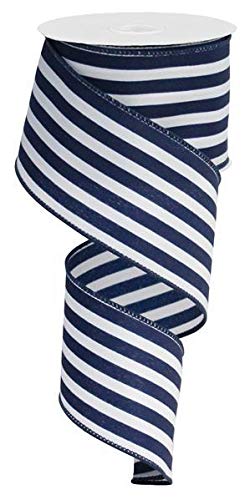 Image of Navy White Stripe Wired Ribbon - 2 1 /2 inch x 10 Yards, 4th of July, America 250 Anniversary, Father's Day, USA Patriotic Decor, Birthday, Police Support Bows, Wreath, Veterans Day, Garlands, Gifts, Swag