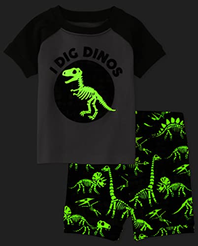 The Children's Place Baby-boy and Toddler Short Sleeve Top and Shorts Pajama Set Glow-dino/Blue 2 Pack Baby & Toddler - PJ Set 0-3 Months - image 2
