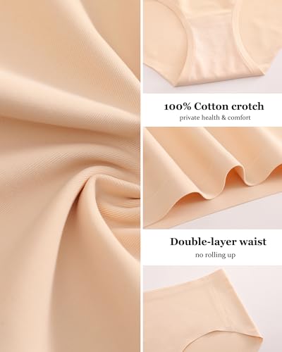 Image of FINETOO 6 Pack Womens Seamless Underwear Full Coverage No Show Hipster Panties Sexy Stretchy Invisible Briefs Bikini Lingerie