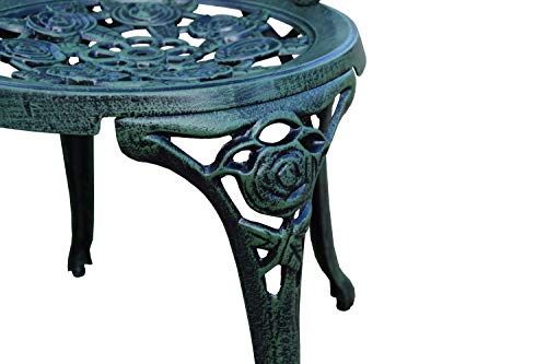 Image of Oakland Living Cast Aluminum Conversation Set Metal Antique Green 3 Piece Patio Rose Bistro Set