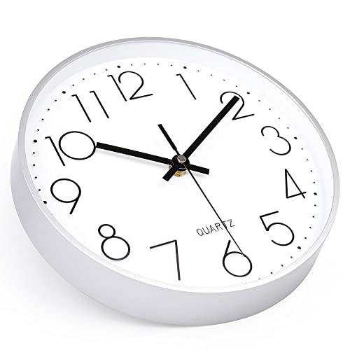 Image of jomparis 10 Inch Silver Wall Clock Battery Operated Silent & Non-Ticking Wall Clock for Home Office Bathroom