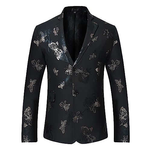 SoptoToxodo Men's Suit Gorgeous Suit Butterfly Pattern Notched Lapel Suit Single Breasted Wedding Party Jacket