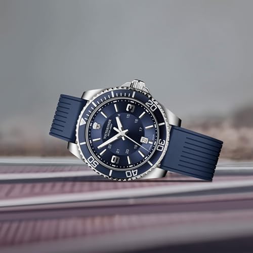 Image of Victorinox Maverick 43 mm, Silver Stainless Steel Case, Silver Stainless Steel Bezel, Blue Dial, Blue Rubber Strap Men's Watch, 249184