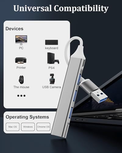 Image of USB HUB Mini USB Hub Extensions, 4 Port USB 3.0 Hub Expander, 2.0 Hub, USB Adapter Station, Ultra Slim Portable Data Hub USB Splitter Aluminum Applicable for PC (USB to 4 Port HUB)