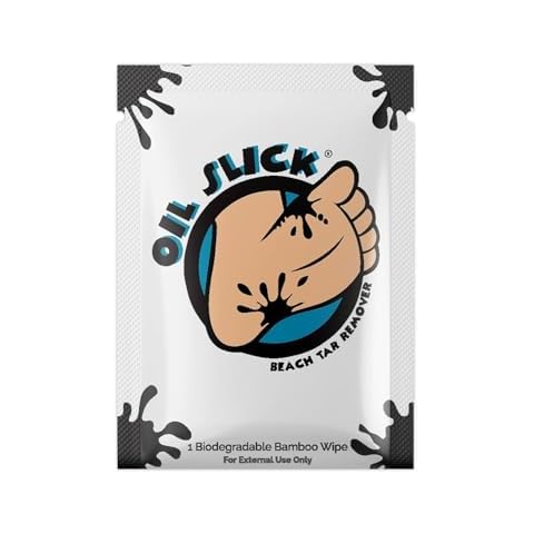 Oil Slick Beach Tar Remover Travel Wipes 20ct | Safe on Skin | Non Toxic and Eco-Friendly Tar Remover | Easy Tar Remover for Kids Feet | Works on Surfboards, Shoes, Sandals, and Beach Gear Cover