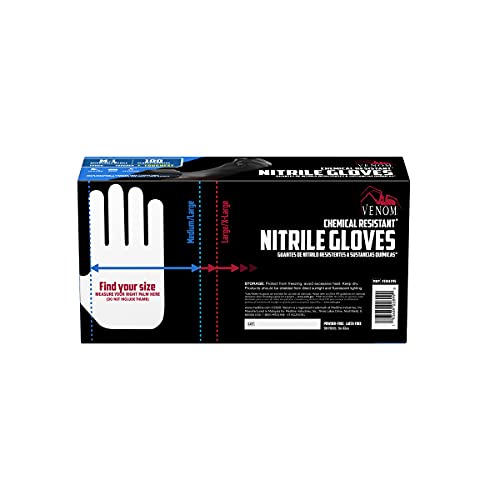 Venom Chemical-Resistant Disposable Nitrile Gloves, Black, Size Medium/Large, 100 Count #TOP3