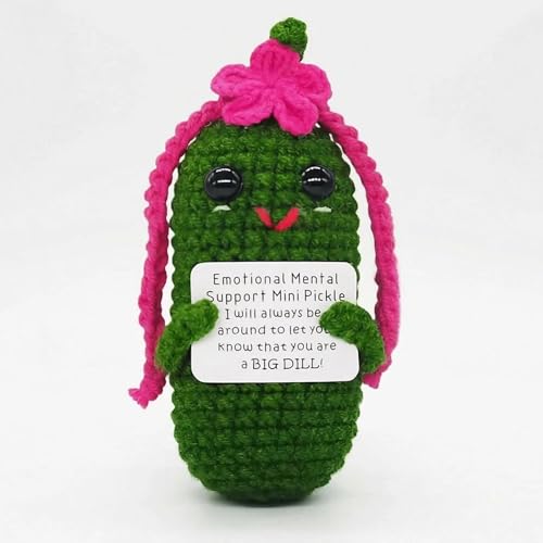 Crochet Pickle Gift with Encouraging Cards,Funny Gifts for Girls Women Teens,Valentine's Day Gift for Her Teacher,Friend,Birthday, Handmade Pickles Gifts