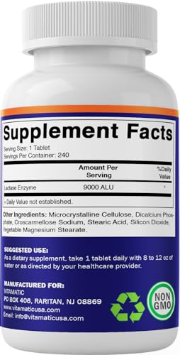 Vitamatic Lactase Enzyme 9000 FCC 240 Tablets - Lactose Intolerance Relief Caplets - Image 7