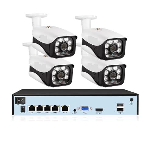 8MPカメラシステム、4K POE NVR屋外ビデオ監視キット、家庭用IP CCTVカメラセット(None,4CH NVR and 4 Camera)