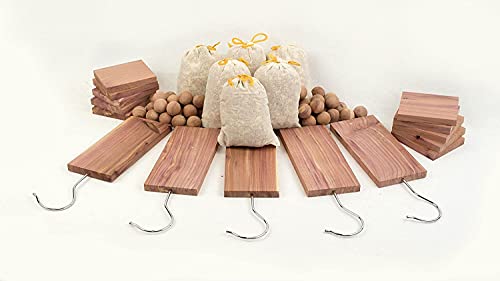 61 Piece Moth Cedar Wood Combo Pack - Cedar Hang ups, Blocks, Balls and Pouches Light Fresh Scent