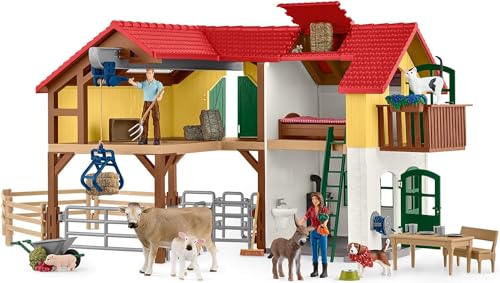 Schleich 42407 Farm World – Ferme avec étable et Animaux, Coffret de 97 pièces avec Figurines de Fermier, Plusieurs Animaux et Accessoires, Jouets de Ferme pour...