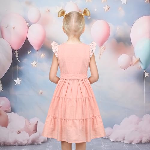 Sunny Fashion Girls Dress Coffee Solid Lace Trim Cap Sleeve Daily Student Party Cotton4