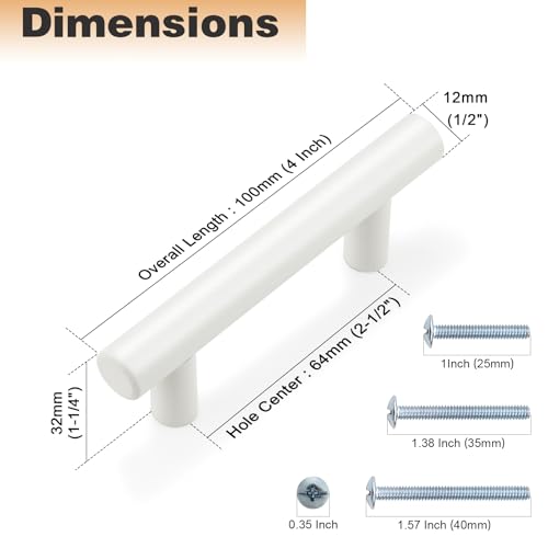 Image of Probrico 15 Pack| White Cabinet Pulls 2-1 /2 Inch T Bar Euro Style Handles Kitchen Cupboard Stainless Steel Modern Cabinet Hardware
