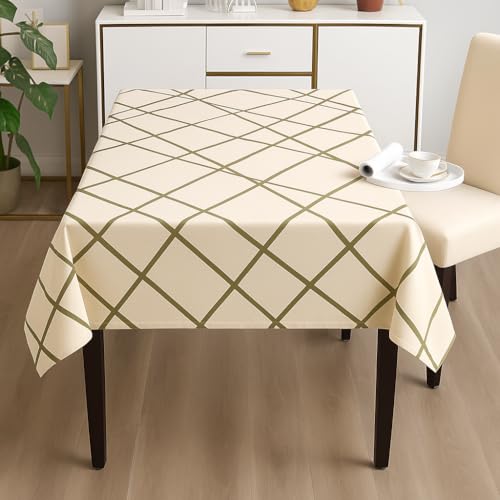 Image of Styleys Dining Table Cover Waterproof with for Kitchen Dining Table Cloth Dust and Oil Repellent (140x180, 1 Table Cover Only, Beige Line, CTSD3147)