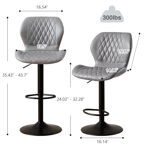 Image of Bar Stools Set of 2, Adjustable Bar Stools with Back, Modern Swivel Fabric Counter Height Barstools for Kitchen Island Chairs Counter, Pale Grey