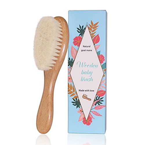 Tokcom Brosse à cheveux pour bébé, brosse de massage pour bébé avec manche en bois et poils de chèvre super doux pour les nouveau-nés et les tout-petits