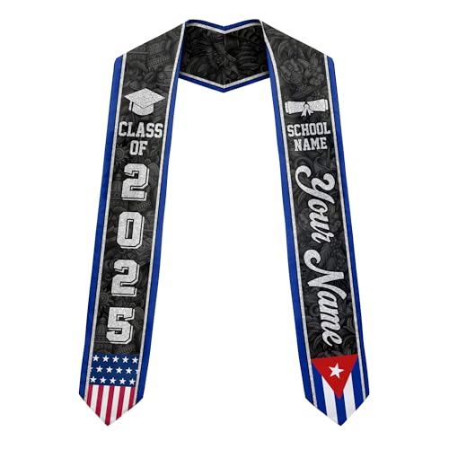 MonkeyVan Personalized Cubans American Flag Graduation Sash 2025, Cubans Graduation Sash, Cuba Graduation Stole Custom Cbs4