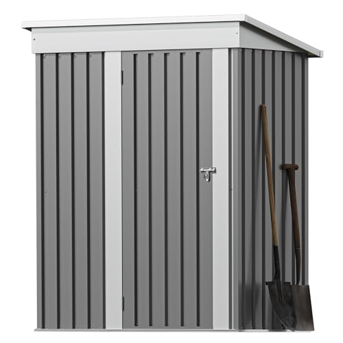 Image of Greesum 5x3 FT Outdoor Storage Shed, Metal Storaged Sheds Without Floor, Tool Sheds with Lockable Doors and Slooping Roof for Garden, Patio, Backyard, Gray