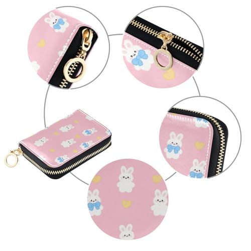 Women's Cute Bunny Rabbit Pink Credit Card Holder Wallet Leather Zipper Card Case for Ladies Girls 203012114