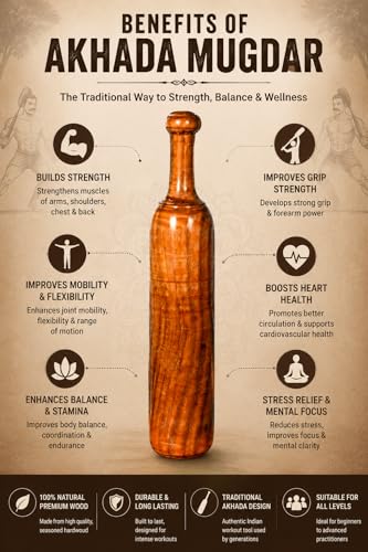 Image of DRAGORA Creation Sheesham Wood Indian Clubs /Mudgal /Meel /Clubbell /Karla Kattai /Weight,Fitness Equipment for Men & Women,for Home & Gym Workout,Made in India,1 Unit (5kg)