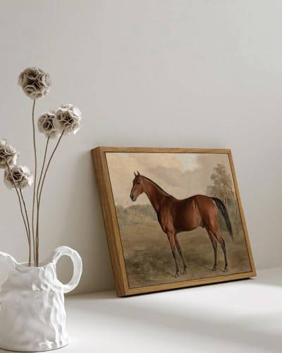 Image of KISSFOX Framed Wall Art Vintage Wall Decor Horse Pictures Equestrian Canvas Art Retro Animal Paintings Farmhouse Artwork For Bedroom Living Room Kitchen