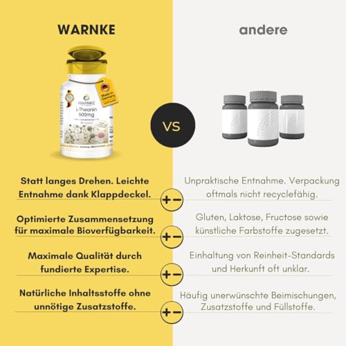L-Theanin Tabletten - 500mg - 100 Tabletten - vegan - Aminosäure | Warnke Vitalstoffe - Deutsche Apothekenqualität