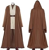 Xuminvty Obi Wan Kenobi Costume Adult Men Obi Wan Hooded Robe Tunic Uniform Jedi Pants Halloween Full Set (Large, Brown)