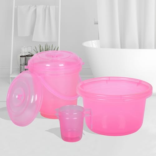Image of Kuber Industries Set of 6 Bathroom Combo Set | 2 Piece Tub-25 L with 2 Piece Bucket-13 L & 2 Piece Mug-1100 ml Bathing Set | Bathing Combo Set | Bathroom Accessories Set | Transparent Pink