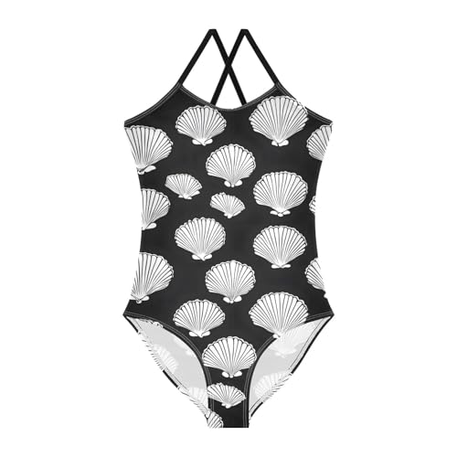 White Seashell Girls One Piece Swimsuits Quick Dry Beach Swimwear Bathing Suit