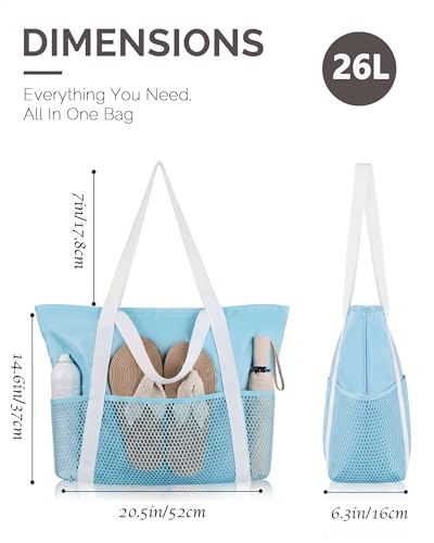 Image of HOMESPON Beach Bag Large Waterproof Sandproof Tote for Women with Zipper and Mesh Pockets