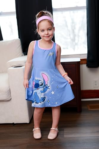 Image of Disney Frozen Elsa Princess Stitch Minnie Girls Tennis Dress Sleeveless Golf Outfit with Shorts Pocket & Headband 2-9 Years