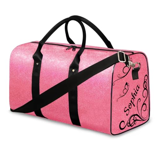 Large Foldie Duffel Bags with Name Glitter Leather Dance Tote Bag for Girls Weekender Bags for Women Travel Black Butterfly