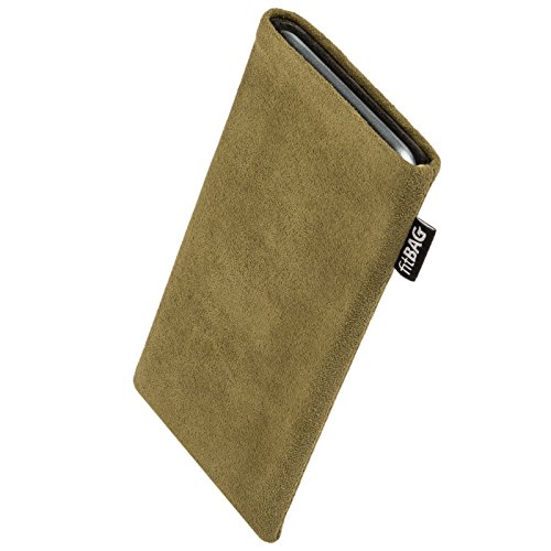 fitBAG Classic Khaki Handytasche Tasche aus original Alcantara mit Microfaserinnenfutter für Nokia C1-01/C1-02 | Hülle mit Reinigungsfunktion | Made in Germany Cover