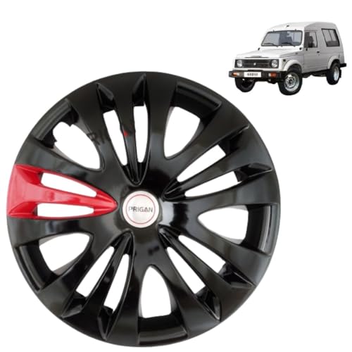 Image of PRIGAN Gypsy Black Red 15 Inch Wheel Cover for Maruti Gypsy (Set of 4 Pcs) (Press Fitting) Model- Ertiga T1 BRed 15