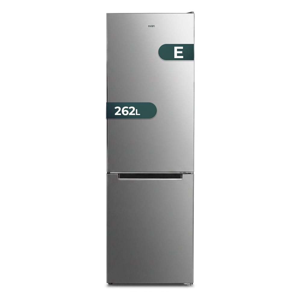 SVAN Frigorífico Combi Inox 2 Puertas, OC18050EI00, Capacidad 262 Litros, Cíclico, Motor Universal, 40dB, Puerta Reversible, Apertura Tipo Uñero, Clasificación Energética E
