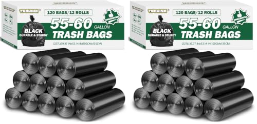 Image of 55-60 Gallon Trash Bags Unscented, 40'' x 53'', Black, 120 Count (Pack of 2)