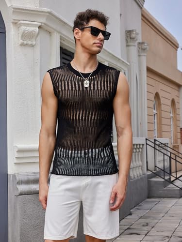 Verdusa Men's Knitted Tank Top Sleeveless Round Neck Pullover Shirt Undershirt4