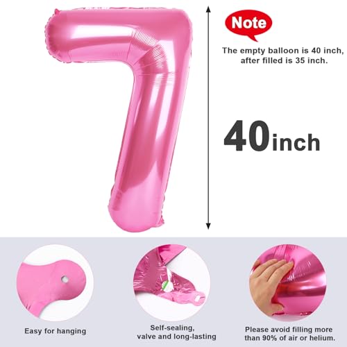 Image of 7 Balloon Numbers Birthday Decorations, 40In Pink Balloons for Men Women | Eye-catching Appearance, Perfect Decorative Centerpieces, Convenient Self-sealing Structure, Widely for Various Occasions